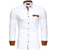 Reslad Herren Hemd Freizeithemden Langarm Hochzeit Männer Sommer Party Disco Club Designer Brusttasche RS-7205 Weiß S