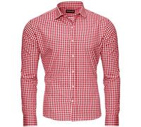 Reslad Herren Hemd Kariert Männer Hemden Bügelleicht Rote Hemden Slim Fit Hemd Figurbetont Freizeithemd RS-7007 Rot Größe S