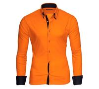 Reslad Herren Hemd Männer Hemden Slim Fit bügelfrei Freizeit Business Langarm 2 Knopf 2 Kragen RS-7050 Orange Schwarz Gr S