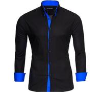 Reslad Herren Hemd Männer Hemden Slim Fit bügelfrei Freizeit Business Langarm 2 Knopf 2 Kragen RS-7050 Schwarz Blau Gr XXL