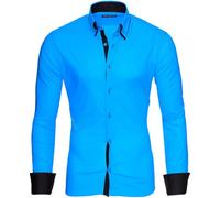 Reslad Herren Hemd Männer Hemden Slim Fit bügelfrei Freizeit Business Langarm 2 Knopf 2 Kragen RS-7050 Türkis Schwarz Gr S