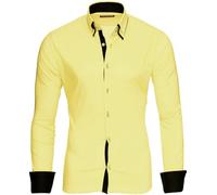Reslad Herren Hemd Männer Hemden Slim Fit bügelfrei Freizeit Business Langarm 2 Knopf 2 Kragen RS-7050 Gelb Schwarz Gr XXL