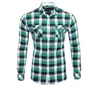 Reslad Herren Hemd Männer Party Freizeit Sommer Figurbetont karriert Langarm Neu Bügelfrei Flanell RS-7060 Grün Weiß M