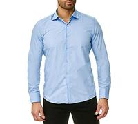 Reslad Herren Hemd Slim Fit Bügelfrei Businesshemd Oberhemd Hochzeit Männer Hemden Anzug Uni Langarm Neu RS-7002 Hellblau L