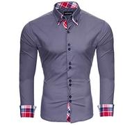Reslad Herren Hemd Slim Fit Bügelleicht Ideal für Anzug, Business, Hochzeit | Freizeithemd Langarm Männer-Hemden RS-7015 Anthrazit L
