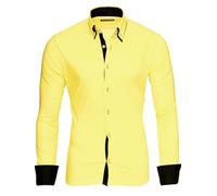 Reslad Herren Hemden bügelfreies Slim Fit Freizeithemd Männer Hemd Businesshemd zweifarbig 2 Kragen RS-7050 Gelb Schwarz Gr L