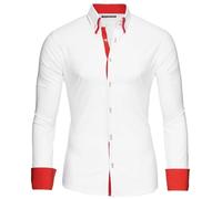 Reslad Herren Hemden bügelfreies Slim Fit Freizeithemd Männer Hemd Businesshemd zweifarbig 2 Kragen RS-7050 Weiß Rot Gr L