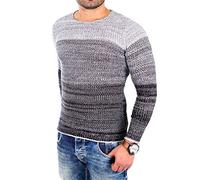 Reslad Herren Pullover melierte warme leichte Feinstrick Männer Jungen Pulli Pullis Strickpullover Sale RS-3106 Schwarz M