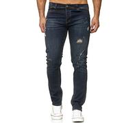 Reslad Jeans Herren Destroyed Slim Fit Herren-Hose Jeanshose Männer Hosen Stretch Denim Jeans RS-2090 Dunkelblau W34 / L32