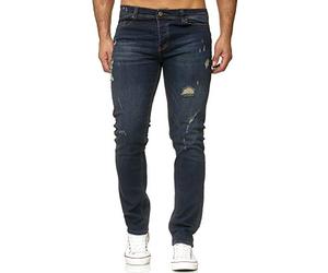Reslad Jeans Herren Destroyed Slim Fit Herren-Hose Jeanshose Männer Hosen Stretch Denim Jeans RS-2090 Dunkelblau W34 / L32