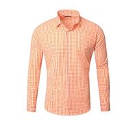 Reslad Kariertes Herren Slim Fit Freizeithemd - Trachtenhemd Karo-Hemd RS-7007 Orange 2XL