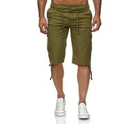 Reslad Leinen Cargo Shorts Männer Strandhose Herren Leinenhose 3/4 Hose Freizeit Kurze Hosen Sommer Bermudas RS-3001 Khaki M