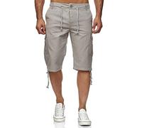 Reslad Leinen Cargo Shorts Männer Strandhose Herren Leinenhose 3/4 Hose Freizeit Kurze Hosen Sommer Bermudas RS-3001 Hellgrau 2XL