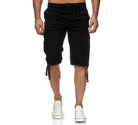 Reslad Leinen Cargo Shorts Männer Strandhose Herren Leinenhose 3/4 Hose Freizeit Kurze Hosen Sommer Bermudas RS-3001 Schwarz S
