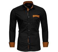 Reslad Männer Hemd bügelfrei Slim Fit Freizeit-Hemden Party Disco Business Herren Kontrast buntes Langarm RS-7205 Schwarz M