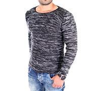 Reslad Pullover Herren dünner Feinstrickpullover Männer Strick-Pulli Winter Strickpullover ohne Kapuze Rundhals-Auschnitt Slim Fit RS-3125 Schwarz S