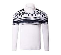 Reslad Rollkragenpullover Herren Pullover Rolli Grobstrick Norweger Rollkragenpulli Männer Winterpullover RS-3014 Weiß M