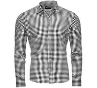 Reslad Schwarz Weiß Kariertes Hemd Herren Slim Fit Bügelfreies Freizeithemd Trachtenhemd RS-7007 Schwarz 2XL