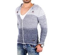 Reslad Strickjacke Herren Colorblock Kapuzen Cardigan Jacke RS-3107 Indigoblau 2XL