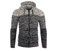 Reslad Strickjacke Herren Colorblock Kapuzen Cardigan Jacke RS-3109 Schwarz S