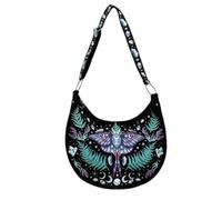 Restyle Zauberwald-Hobo-Tasche, magischer Edelstein, Samt, Hexerei, Motten-Stickerei, Schwarz, Einheitsgröße