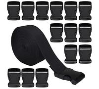 RETON 38MM 10 Yards Schwarz Nylon Gurtband + 15 Stück Verstellbare Schnallen Kunststoff Seitenschnallen, Gurtband mit Schnalle für die Reparatur von Rucksack Gepäck Gurt. (38MM+15 Stück)