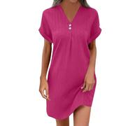 retourenkauf-70-99-günstiger Damen Kleider Sommer Damenkleider Sommer blaues Kleid Einfarbig V-Ausschnitt Kurze Ärmel Kurz Kleid Sommer Kleidung für Damen Kleid Boho (Pink, 3XL)