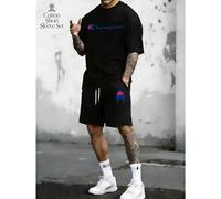 Retro Athletic Graphic 2-Piece Set, 100% Combed Cotton T-Shirt & Shorts, Drop Shoulder Regular Fit, Breathable Streetwear, Unisex Father's Day Gift