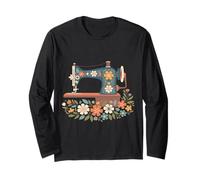 Retro-Blumen-Nähmaschine zum Nähen gesegneter Quilt-Liebhaber Langarmshirt