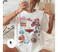 Retro Coquette Bows Disney Cars Hemd, Lightning McQueen Mater Sally Carrera Geburtstagskarosserien-Familienhemd, Disney Girl Trip Hemd Disney d T-Shir