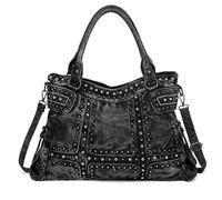 Retro-Denim-Hobo-Tasche für Damen, große Kapazität, Jeans, y2k, Handtasche, Umhängetasche, Nieten, Punk-Stil, Crossbody-Tasche, Schwarz