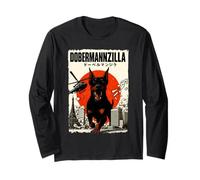 Retro Dobermann Kaiju Parodie - Japanischer Monster Hundeliebhaber Langarmshirt