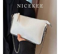 Retro einfarbige Damen Umhängetasche, mit Perlendekor und Metallkette Schultergurt, modische und stilvolle personalisierte Umhängetasche, exquisite un