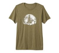 Retro Full Moon & Minimalist Pine Tree Vintage Graphic Premium T-Shirt