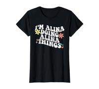 Retro Groovy I'm Alina Doing Alina Things Funny Mother's Day Preisgünstiges Grafik-T-Shirt, Damen, Schwarz, XL