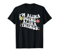 Retro Groovy I'm Alina Doing Alina Things Funny Mother's Day Preisgünstiges Grafik-T-Shirt, Herren, Schwarz, XL