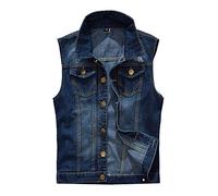 Retro Herren Jeans Weste, Denim Jacke, Ärmellos, Denim Vest Dunkelblau L