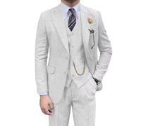 Retro-Herrenanzug, 3-teilig, Tweed, Fischgrätenmuster, schmale Passform, Anzüge für Bräutigam, Smoking-Set, Balljacke, Blazer, Weste, Hose für Herren, Silber, XL