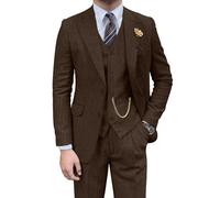 Retro-Herrenanzug, 3-teilig, Tweed, Fischgrätenmuster, schmale Passform, Anzüge für Bräutigam, Smoking-Set, Balljacke, Blazer, Weste, Hose für Herren, Dunkelbraun, 3XL