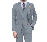 Retro-Herrenanzug, 3-teilig, Tweed, Fischgrätenmuster, schmale Passform, Anzüge für Bräutigam, Smoking-Set, Balljacke, Blazer, Weste, Hose für Herren, Denim Blau, M