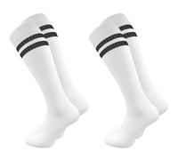 Retro Kniestrümpfe mit stylischen Streifen aus Baumwolle | Weiß & schwarz | Herren (2 Paar) - Weiss Retro / 47 - 50