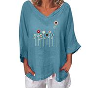 Retro Leinenbluse Damen 3/4 Ärmel Bluse Baumwolle Leinen T-Shirt Oversize Einfarbig Oberteile Leinenhemd Rundhals Pullover Tshirt Locker Longbluse Blusentops Sommer Tunika Tops Sportshirt für Outdoor