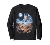 Retro Mustang Pferd Mond 90er Bootleg Meme Bauernhof Pferde Langarmshirt