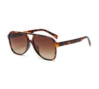 Retro Nachtsicht Rechteckige Sonnenbrille für Damen Herren Quadratische Doppelsteg UV400 Schutzbrille zum Autofahren (Leoparden Tee)