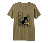 Retro NYC Pixel T-Rex In NYC Dinosaur Yellow Taxi Graphic Premium T-Shirt