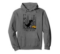 Retro NYC Pixel T-Rex In NYC Dinosaur Yellow Taxi Graphic Pullover Hoodie
