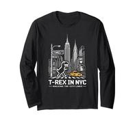 Retro NYC Pixel T-Rex In NYC Dinosaurier Gelb Taxi Grafik Langarmshirt