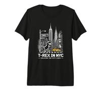 Retro NYC Pixel T-Rex In NYC Dinosaurier Gelb Taxi Grafik Premium T-Shirt