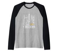 Retro NYC Pixel T-Rex In NYC Dinosaurier Gelb Taxi Grafik Raglan