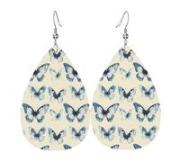 Retro-Ohrringe mit blauem Schmetterlings-Druck für Damen, modische tropfenförmige Leder-Ohrringe für Damen, trendig, bunte Tropfen-Ohrringe